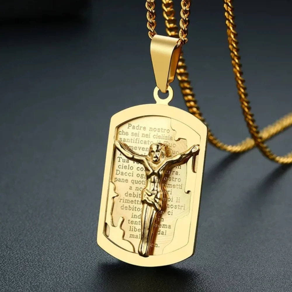 NEW Gold Plated Crucifix Prayer Pendant Necklace_5